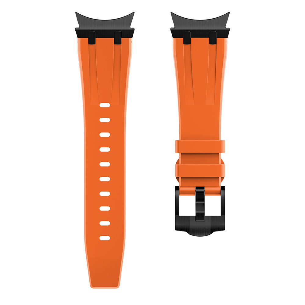 For Samsung Galaxy Watch6 / Watch 5 / Watch4 Soft Strap Silicone Watch Band with Black Connector - Black+Orange For Samsung Galaxy Watch6 / Watch 5 / Watch4 Soft Strap Silicone Watch Band with Black Connector - Black+Orange